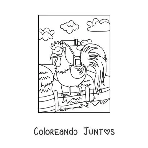 Imagen para colorear de un gallo en la granja