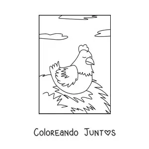 Imagen para colorear de una gallina empollando