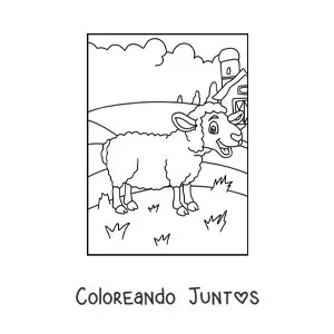 Imagen para colorear de una oveja animada en la granja