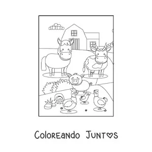 Imagen para colorear de varios animales de granja