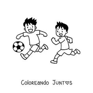 Imagen para colorear de dos niños jugando fútbol
