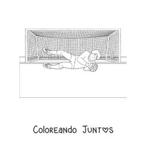 Imagen para colorear de un portero deteniendo un balón en la portería