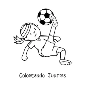 Imagen para colorear de una niña pateando el balón de fútbol