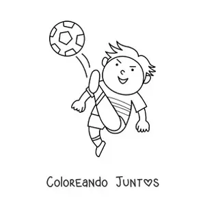 Imagen para colorear de un niño pateando el balón de fútbol