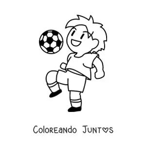Imagen para colorear de un niño con un balón de fútbol