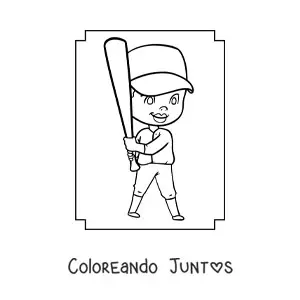 Imagen para colorear de un niño bateador kawaii