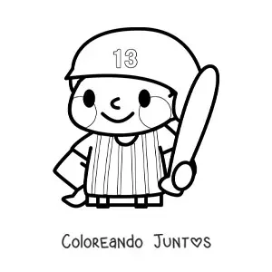 Imagen para colorear de un beisbolista kawaii