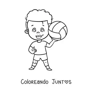 Imagen para colorear de un niño kawaii con pelota de voleibol
