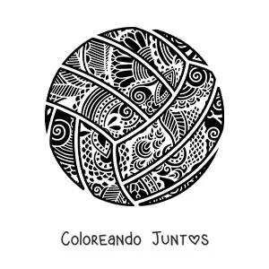 Imagen para colorear de un balón de voleibol con mandala