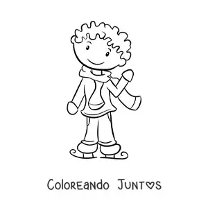 Imagen para colorear de un niño practicando patinaje sobre hielo