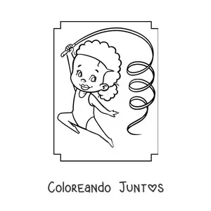 Imagen para colorear de una niña gimnasta kawaii con una cinta