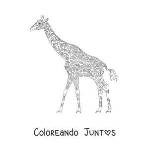 Imagen para colorear de un mandala con forma de jirafa estirando el cuello