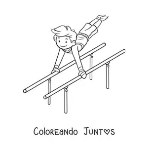 Imagen para colorear de un niño gimnasta en las barras paralelas