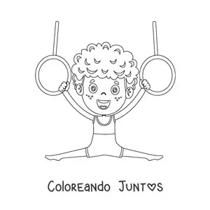 Imagen para colorear de un niño kawaii haciendo gimnasia en las anillas