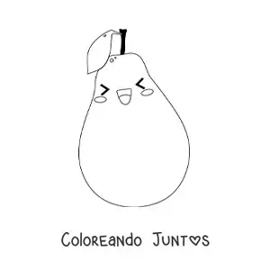 Imagen para colorear de una pera kawaii animada con los ojos cerrados