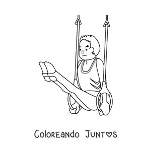 Imagen para colorear de un atleta haciendo gimnasia masculina en las anillas