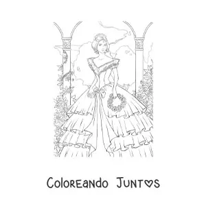 Imagen para colorear de una dama con un vestido