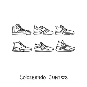 Imagen para colorear de varios zapatos deportivos