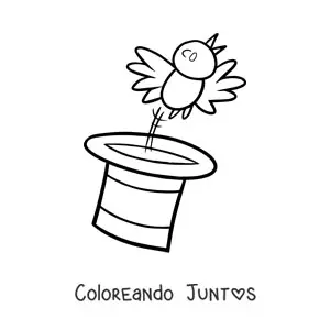 Imagen para colorear de un ave volando saliendo del sombrero de un mago