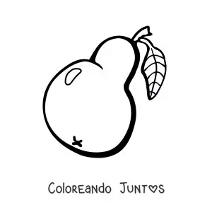 Imagen para colorear de una pera animada con una hoja en el tallo