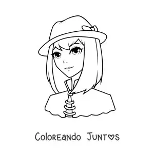 Imagen para colorear de una chica animada con un sombrero