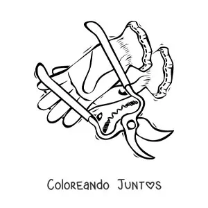 Imagen para colorear de un par de guantes y unas tijeras de jardinería