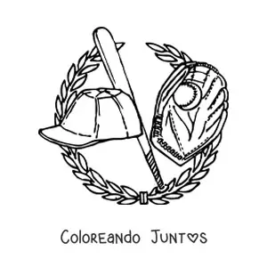 Imagen para colorear de un guante un bate y una cachucha de béisbol