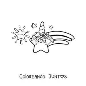 Imagen para colorear de una estrella fugaz kawaii