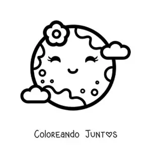 Imagen para colorear de la Tierra kawaii animada con una flor