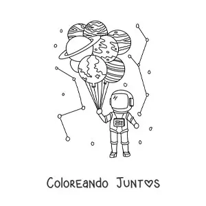 Astronauta con globos de planetas