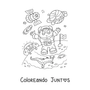 Imagen para colorear de un explorador espacial en otro planeta