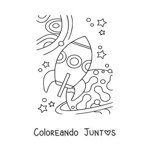 Imagen para colorear de varios planetas y un cohete espacial