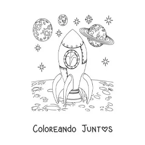 Imagen para colorear de un cohete en la Luna