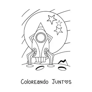 Imagen para colorear de un cohete en la Luna con estrellas