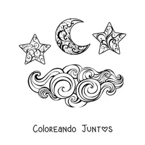 Imagen para colorear de la Luna y las estrellas