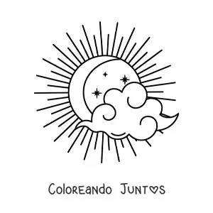 Imagen para colorear de una Luna con una nube