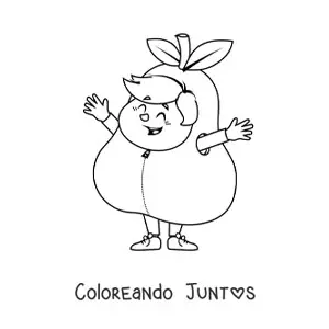 Imagen para colorear de un niño sonriente disfrazado de pera