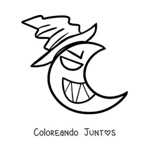 Imagen para colorear de una Luna animada con sombrero de bruja