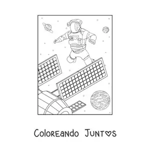 Imagen para colorear de un astronauta y un satélite en el espacio