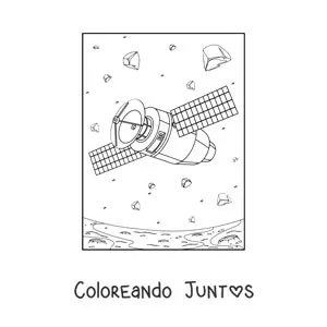 Imagen para colorear de un satélite entre asteroides