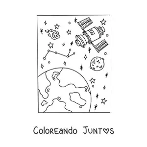 Imagen para colorear de un satélite junto a varias estrellas