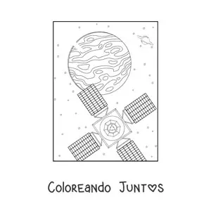 Imagen para colorear de un satélite y un planeta
