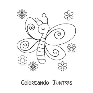 Imagen para colorear de una mariposa con flores de primavera