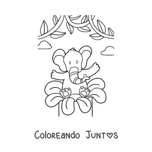 Imagen para colorear de un elefante animado con una flor de primavera