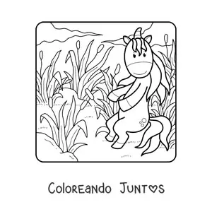 Imagen para colorear de un unicornio en el campo en primavera