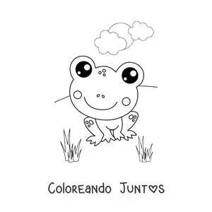 Imagen para colorear de una rana kawaii sonriente en un clima de primavera