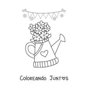 Imagen para colorear de una regadera de jardín con flores de primavera