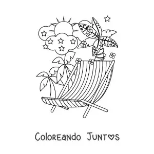 Imagen para colorear de una silla playera y un paisaje de verano