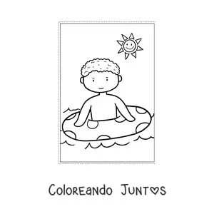 Imagen para colorear de un niño en el mar en verano