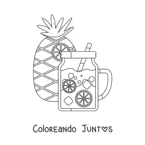 Imagen para colorear de una piña y una bebida refrescante